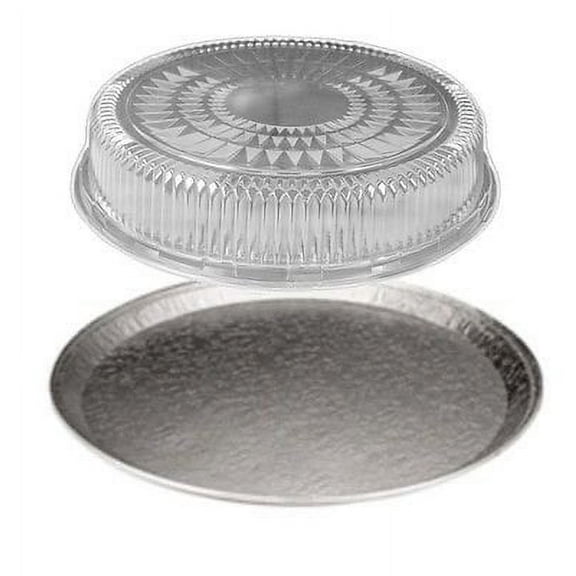 HFA / DPI 12" Flat Aluminum Foil Catering Tray w/Dome Lid 10 Sets - Disposable Cater Pan (pack of 10)