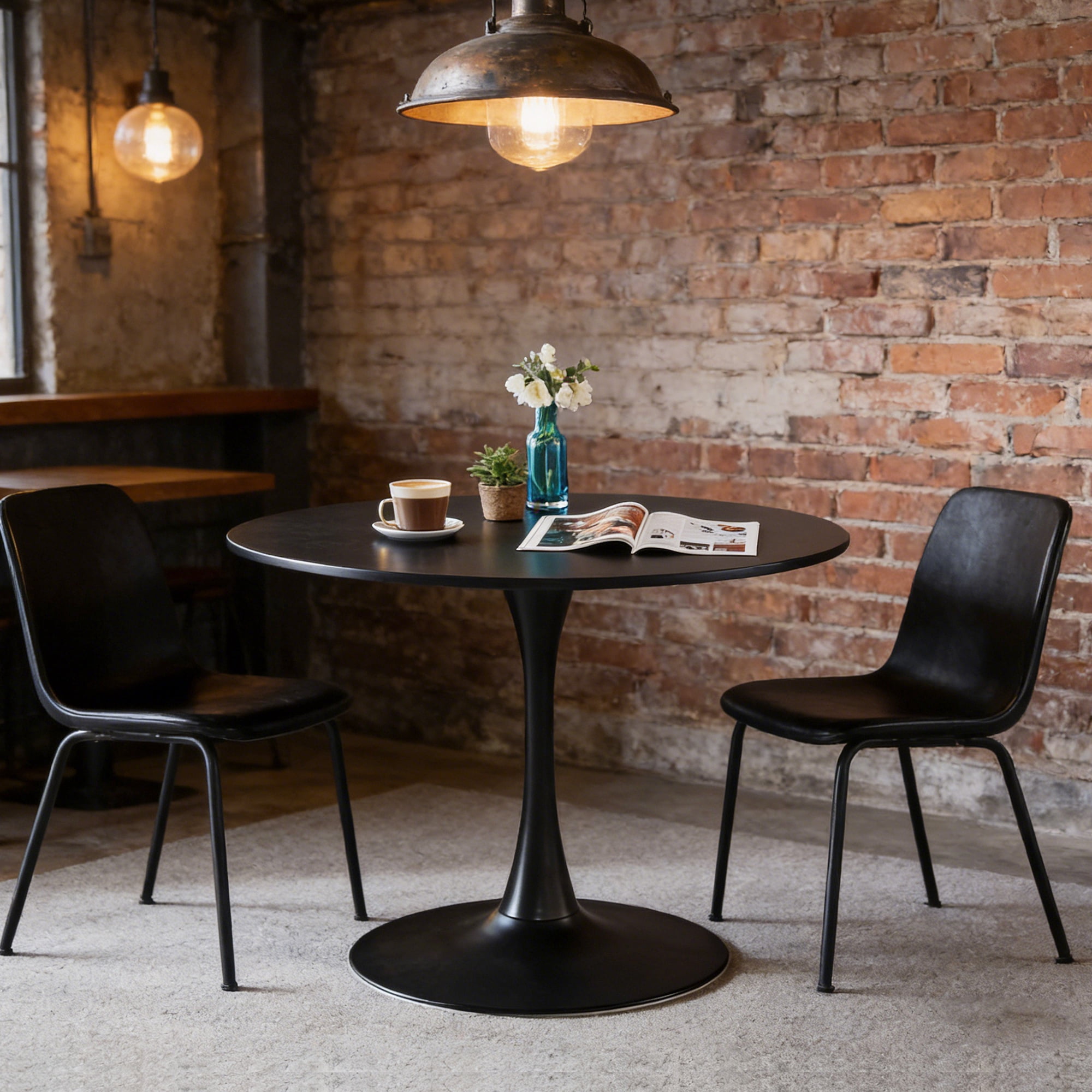 Holaki 42.1" Round Dining Table with MDF Top & Metal Tulip Pedestal Frame for Kitchen, Living Room, Bedroom, Black