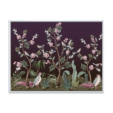 Designart 'Chinoiserie With Peonies and Birds I' Traditional Framed Canvas Wall Art Print