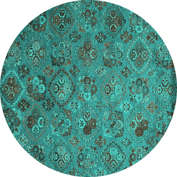 Ahgly Company Indoor Round Abstract Turquoise Blue Contemporary Area Rugs, 7' Round