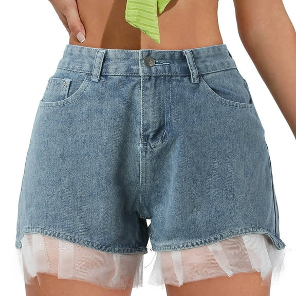 Durtebeua Ripped Denim Shorts for Women Folded Distressed Frayed Zipperjean Shorts Womens Shorts For Summer Blue M