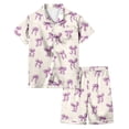 thumbnail image 1 of Pyjama Imprimé Nœud pour Filles Manches Courtes Bouton Haut Shorts Ensemble de Pyjama Maison, 1 of 5