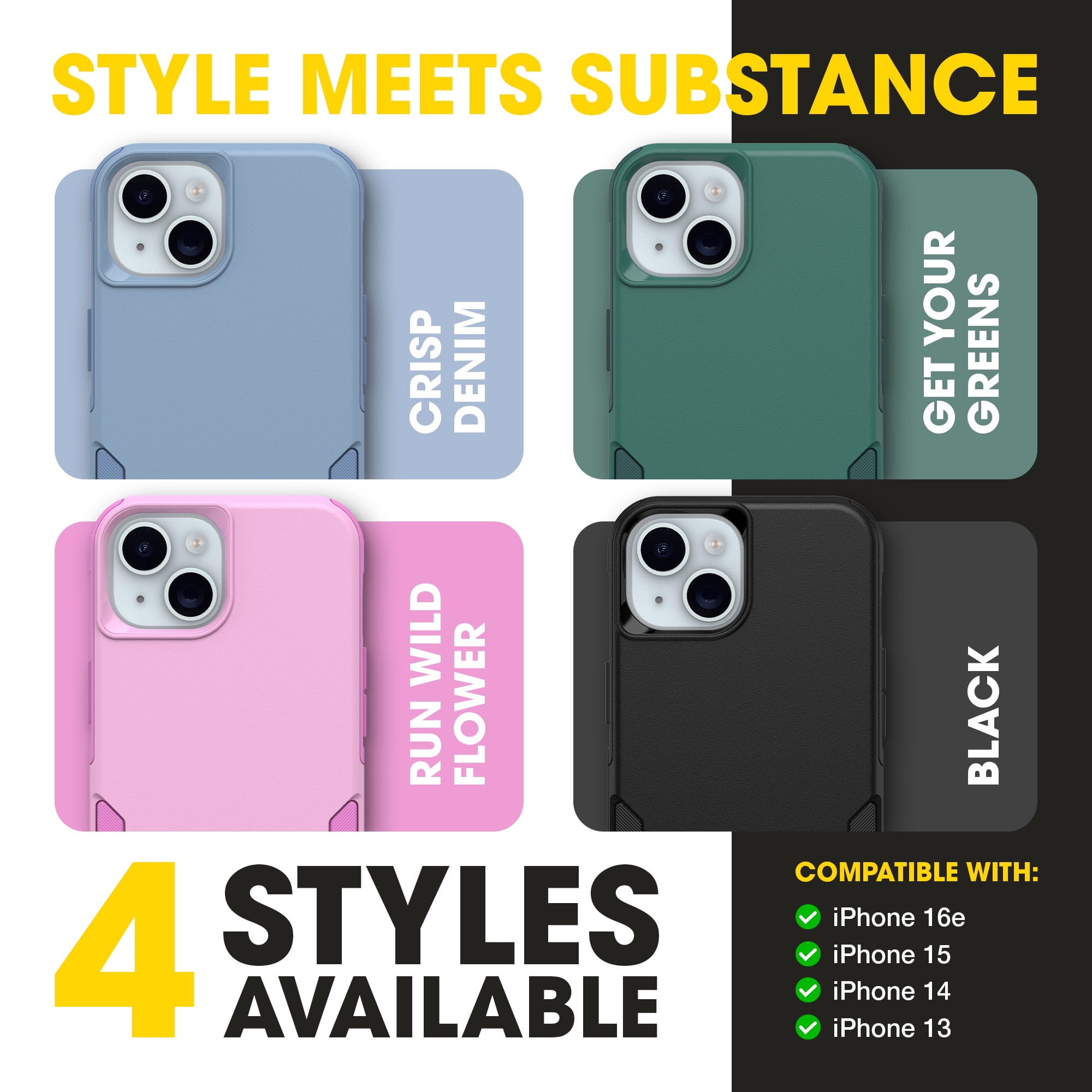 OtterBox iPhone 16e, iPhone 15, iPhone 14, and iPhone 13 Commuter Series Case - MagSafe Edition - Green, Slim & Tough, Pocket-Friendly, with Port Protection - Get Your Greens