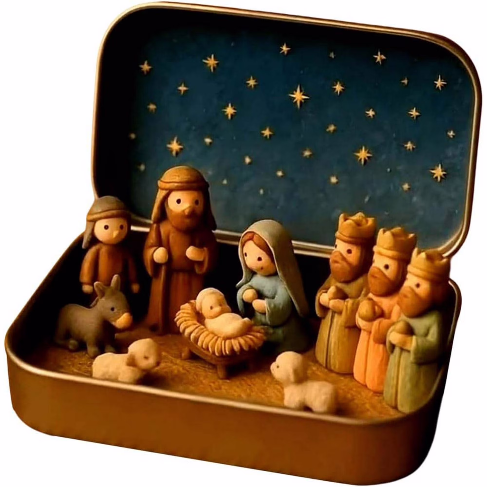 thumbnail image 3 of Mini Christmas Nativity Set in a Tin Box Small Nativity Set Handcrafted Pocket Nativity Scene with Mini Jesus Figurines,, 3 of 5