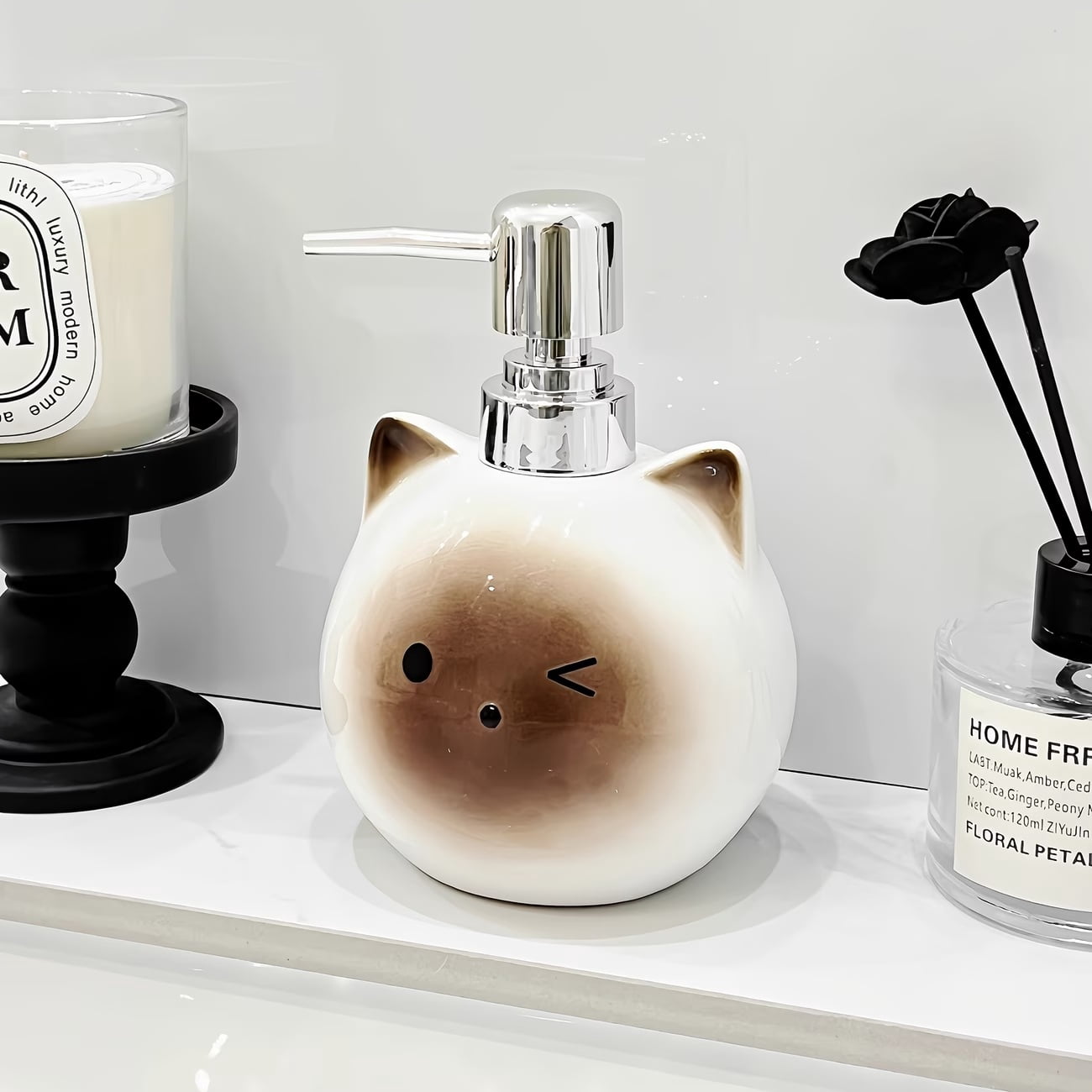 Cute Cat Shaped Ceramic Lotion Bottle - Easy Press Design for Hand Soap, Body Wash, Dish Soap, and Hotel Decor