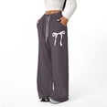 thumbnail image 2 of CPNG Girls Drawstring Straight Wide Leg Sweatpants Bow Print Sweat Pants Elastic High Waist Solid Color Baggy Joggers(Dark Gray,7-8 Years), 2 of 9