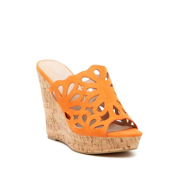 Charles David April Ginger Orange Flowery Cutout Cork Platform Wedge
