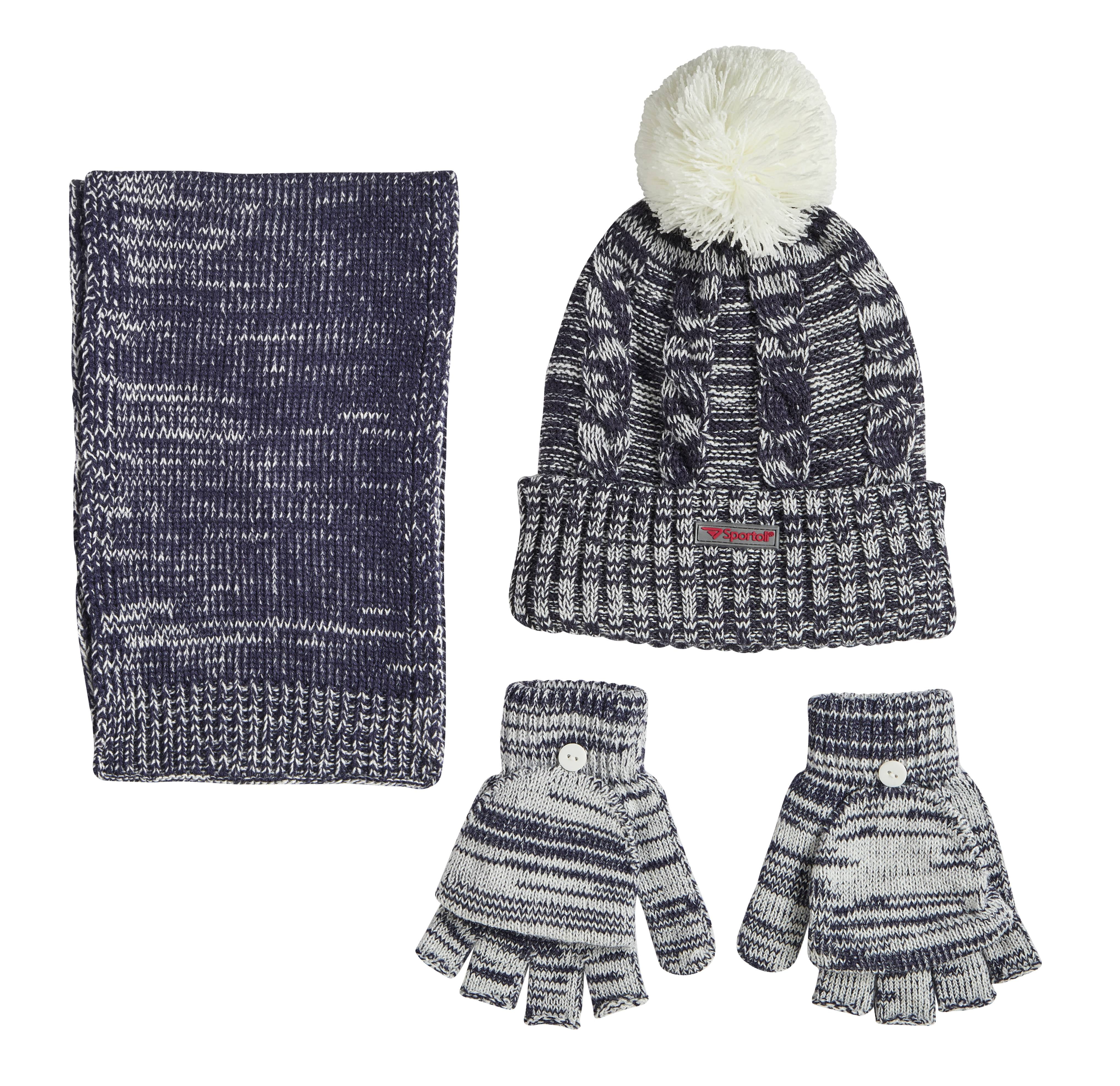 Sportoli Women’s Girls’ kids 3-Piece Cable Knit Cold Weather Set Hat Scarf Glove