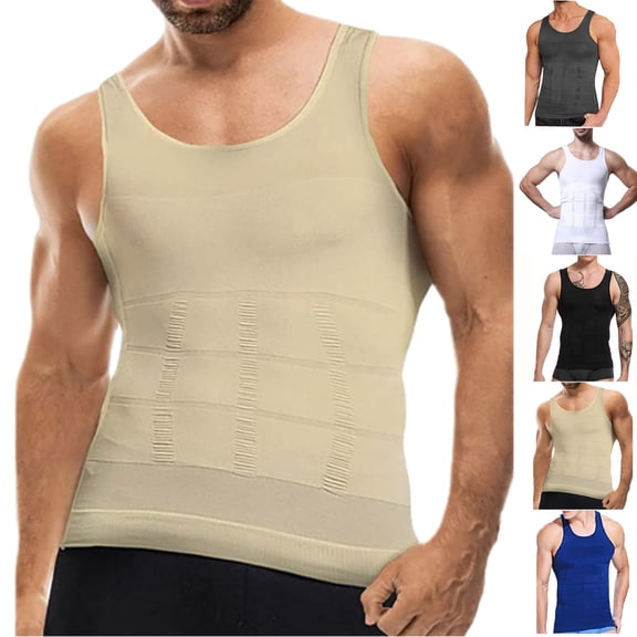Men Slimming Body Shaper Vest Gynecomastia Compression Shirts Tummy Control Shapewear Moobs Undershirt Black 3XL