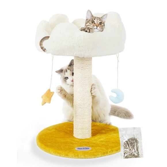 Happi N Pets Cloud Cat Scratching Post with Bed, 22“/56CM Cat Tree for Indoor Cats, Cat Scratcher with Cozy Top Perch for Kitten & Adult, Removable Washab