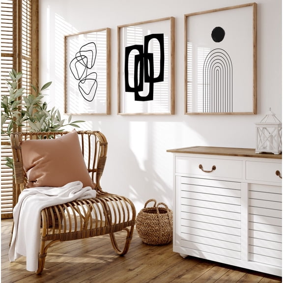 UNFFRAMED Black and white wall art, Black Abstract Art, Geometric Print, Gallery wall, Office Wall Art, living room wall decor, Printable Art Set 3 Prints 8x12