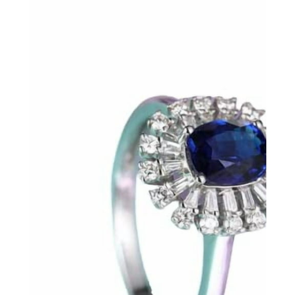 HeartsAndYou 2.5ct Natural Blue Sapphire Baguette Halo Engagement Ring 14k SOLID White Gold