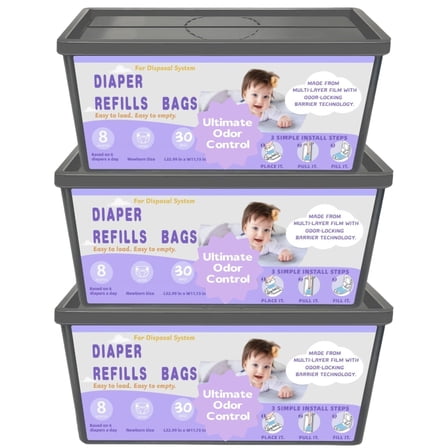 Diaper Easy Roll Refill Bags，90 Lavender Scented Diaper Pail Refills，Holds Up to 4200 Newborn Diapers，Superior Odor Control，Compatible with XIULINnie Easy Roll Signature & Platinum Pails