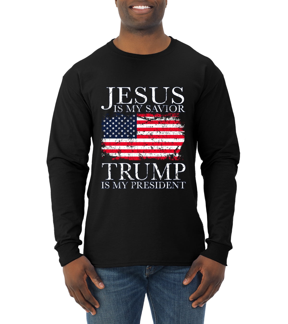 Jesus Is My Savior Trump Is My President Dark Logo Long Sleeve Shirt 2020 MAGA 