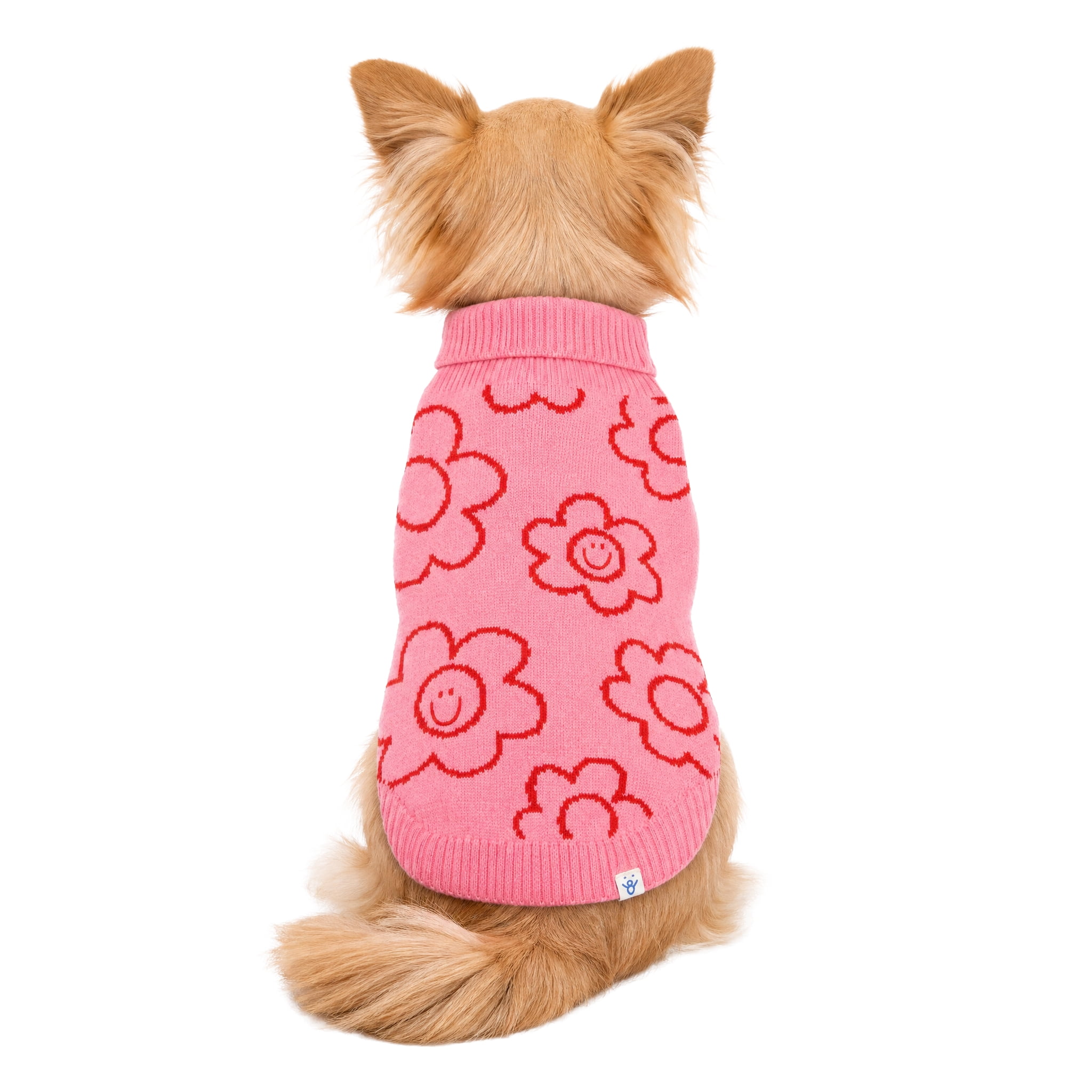 Oodles Smiling Daisies Fall Turtle Neck Dog Sweater, Pink, XS