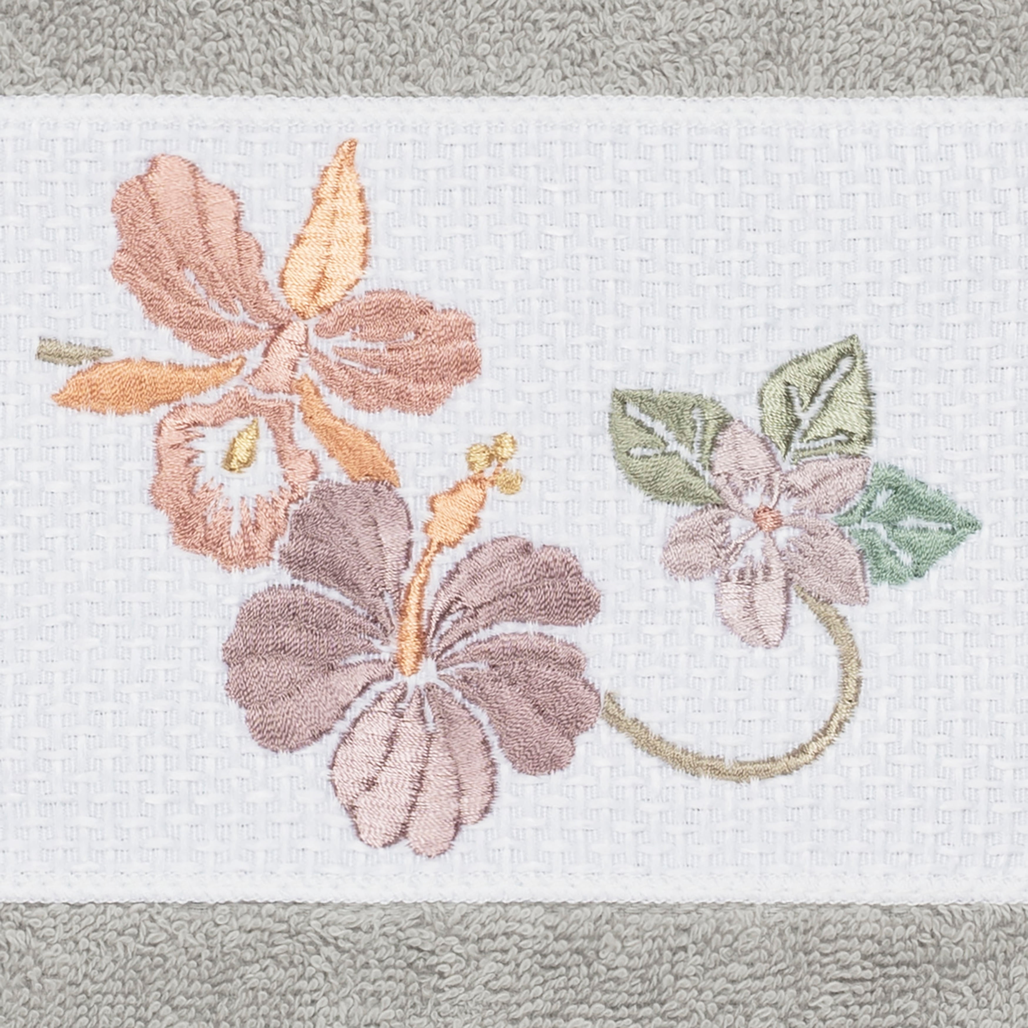 Authentic Hotel and Spa  Turkish Cotton Floral Vine Embroidered Light Grey 4-piece Hand Towel Set