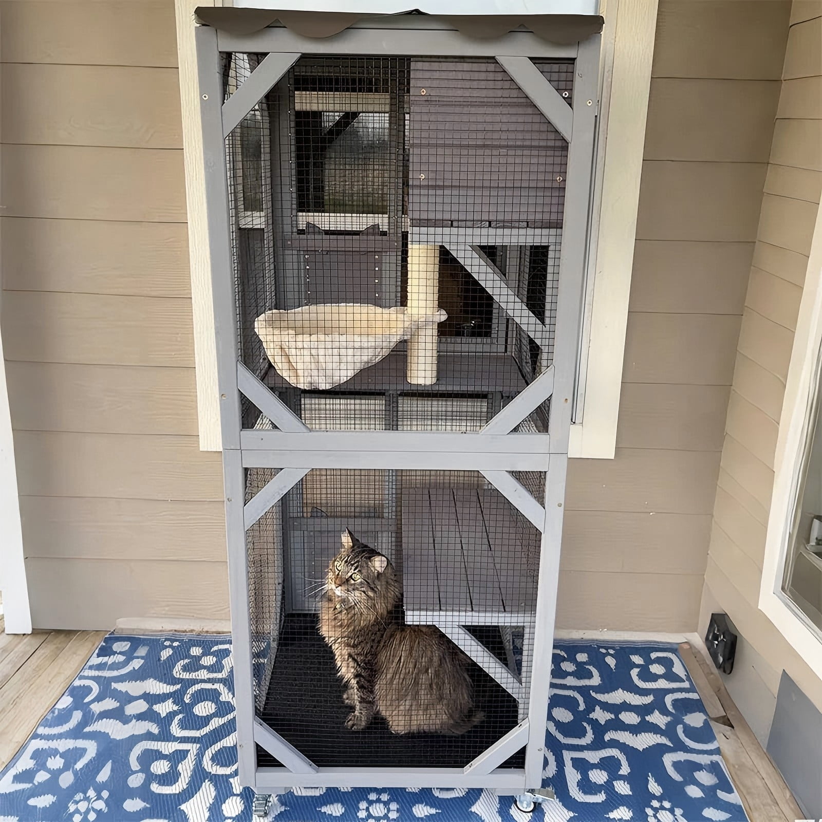 Aivituvin Cat Catio Outdoor Cat House Movable Large Enclosures on Exercise Wheels Kitty Cage with Upgraded Resting Box,Waterproof Cover