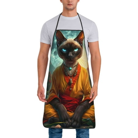 

Junzan Moonlit Hairless Cat Monk Print Kitchen Cooking Aprons Chef Apron for Men and Women Professional for Cooking Bib Aprons for Kitchen/Crafting/BBQ/Drawing
