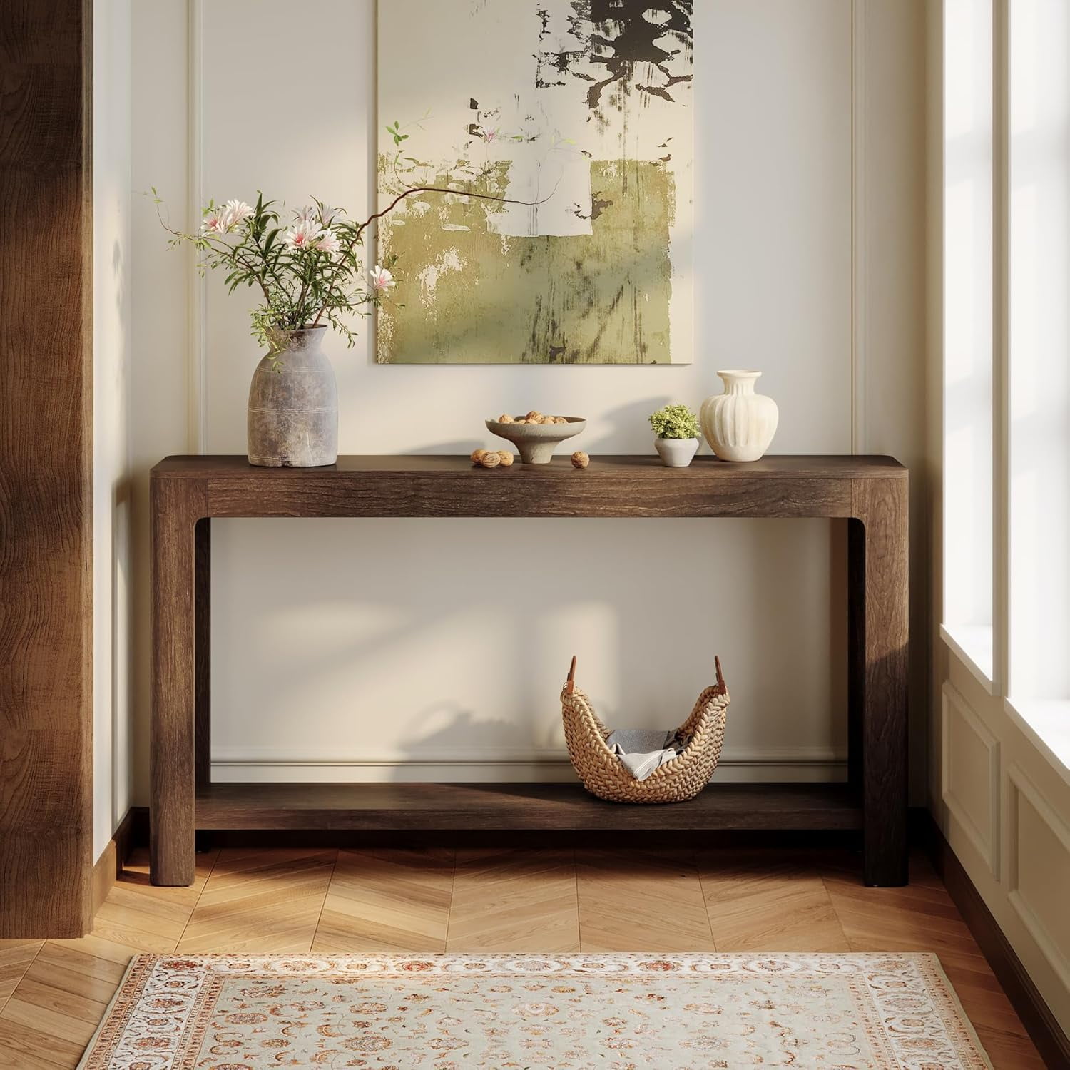 Tribesigns 63 Inch Long Entryway Console Table for Foyer, Hallway, Rustic Brown
