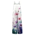 thumbnail image 5 of JULMCOMO Cotton Linen Jumpsuits for Women Wide Leg Floral Print Loose Fit Overalls Sleeveless Casual Summer Jumpsuit with Pockets Dark Blue M, 5 of 5