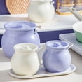 thumbnail image 3 of Qeeadeea/Solid Color Ceramic Sugar Bowl With Lid, Porcelain Sugar Pot With Spoon, Small Salt Pot, Storage Jar, For Coffee Bar, Restaurant-Purple-1200ml, 3 of 7