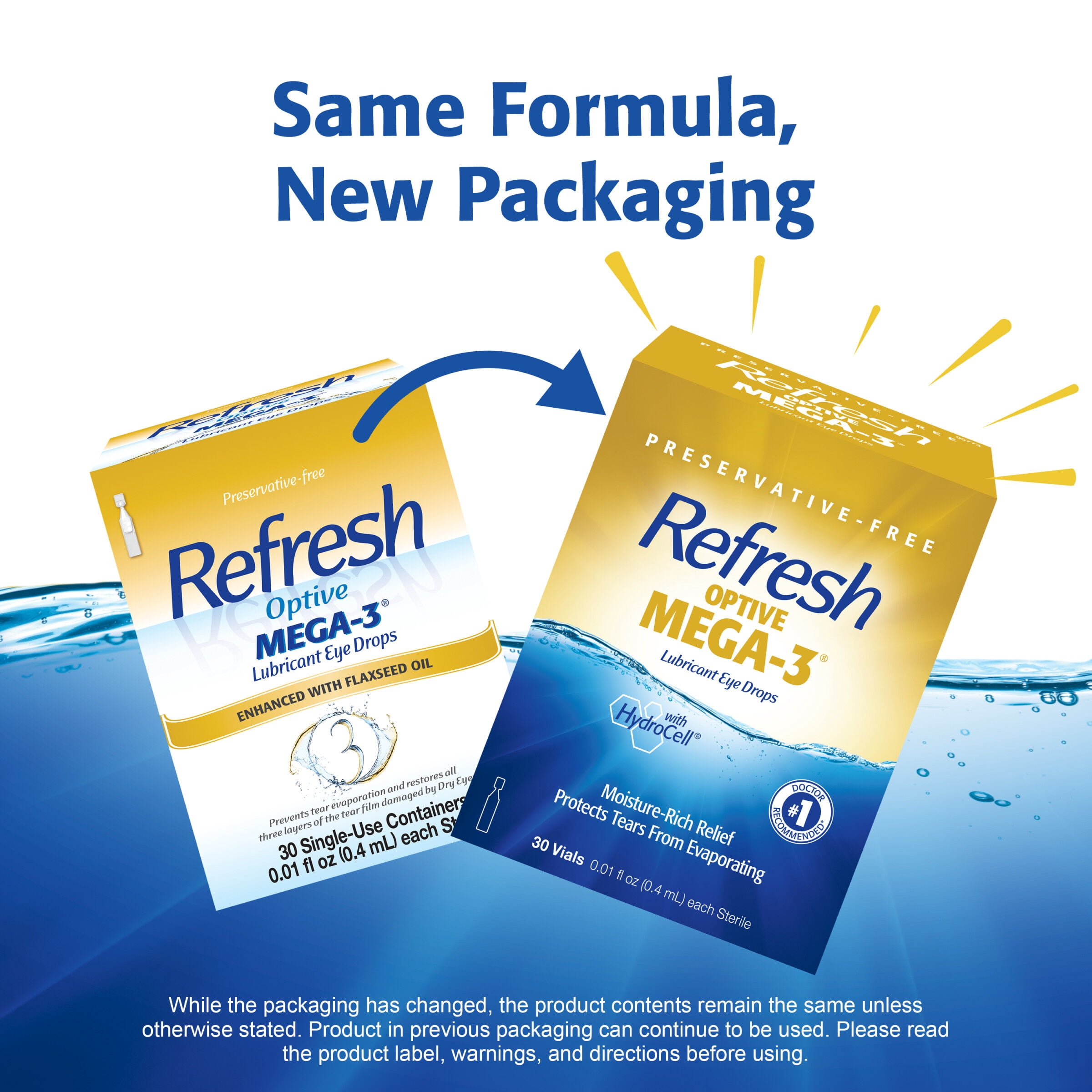 Refresh Optive Mega 3 Lubricant Eye Drops, Flaxseed Oil, 30 Vials, 6-Pack