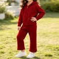 thumbnail image 5 of BLVB Girls 2 Piece Outfit Set Long Sleeve Zipper Knit Sweater Jacket and Lace Wide Leg Pants Lounge Sets Fall Winter Clothes for Toddler Kids(Red,3-4 Years), 5 of 9