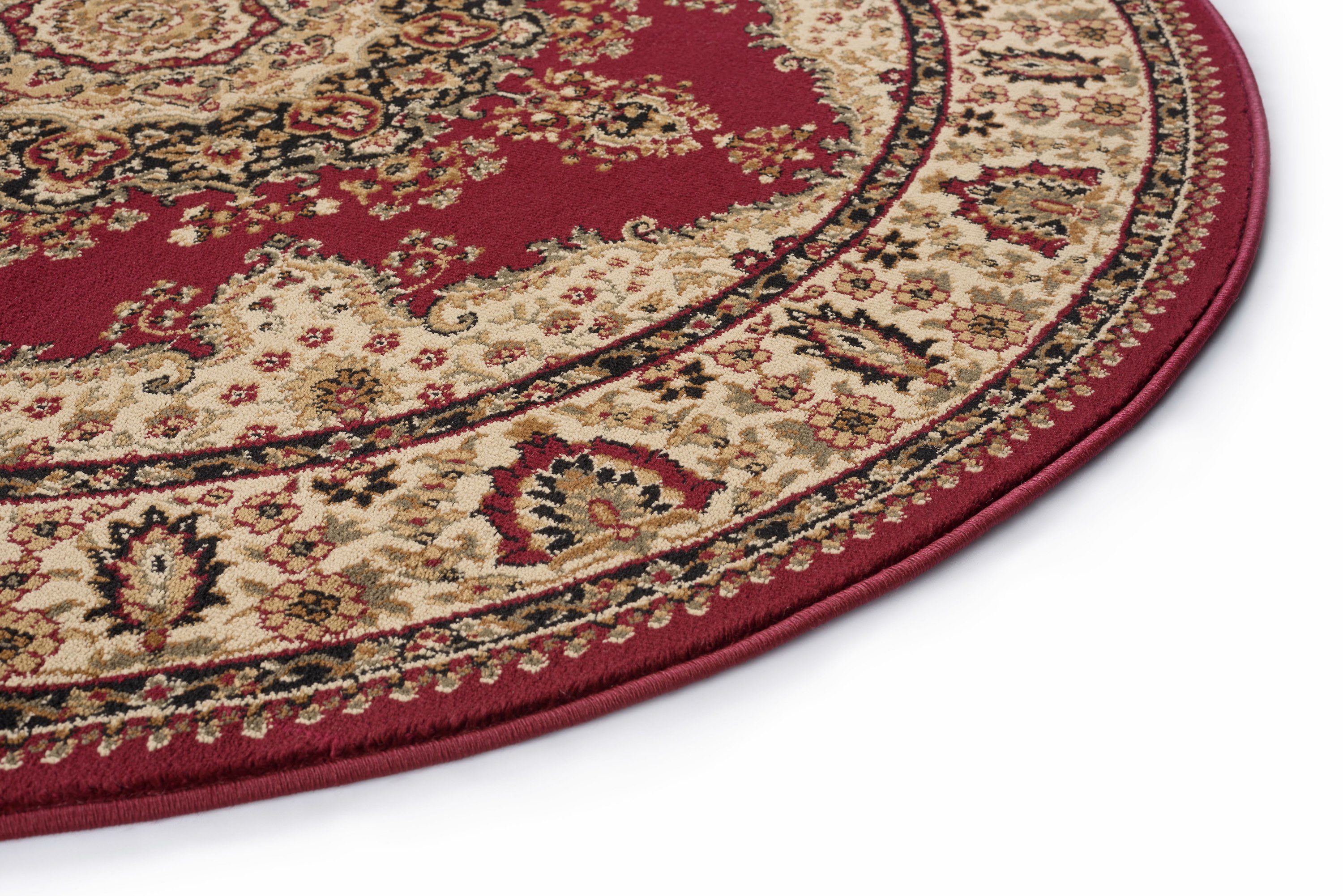 Sensation Transitional 5' Round Red and Beige Polypropylene Indoor Area Rug