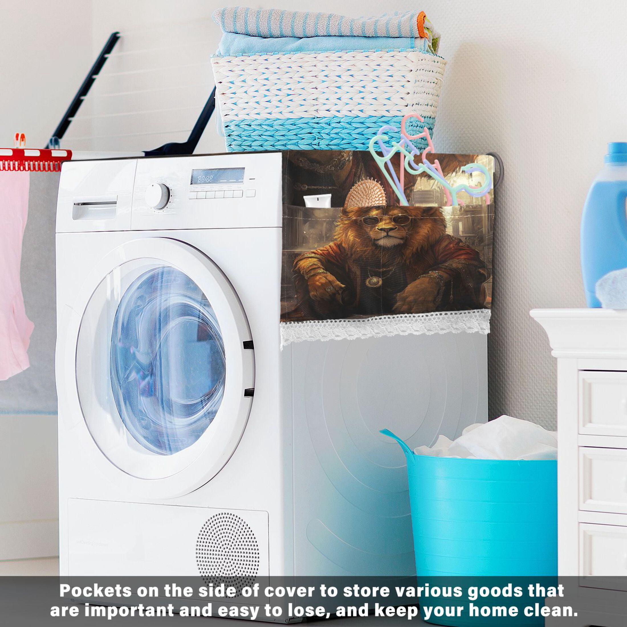 WOBOGO Bossy Lion Illustration Washing Machine Cloth Dryer Refrigerator Top Cover Protective Non-Slip Mat For Kitchen Laundry