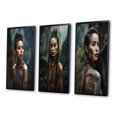 thumbnail image 3 of Designart "Indigenous Chinese Tribal Woman III" Asian Woman Framed Wall Art Set Of 3 - Blue Woman Asian Frame Canvas Set For Living Room Decor, 3 of 6