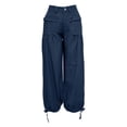 thumbnail image 4 of QURATI Women Baggy Cargo Jeans Mid Waist Wide Leg Parachute Denim Pants Sweatpants Pockets Womens Bottoms Dark Blue M, 4 of 9