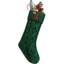 Large Personalized Knit Monogram Christmas Stocking, 18 Inches Embroidered Initial Xmas Stockings for Family Xmas Holiday Party Gifts & Decoration for Fireplace