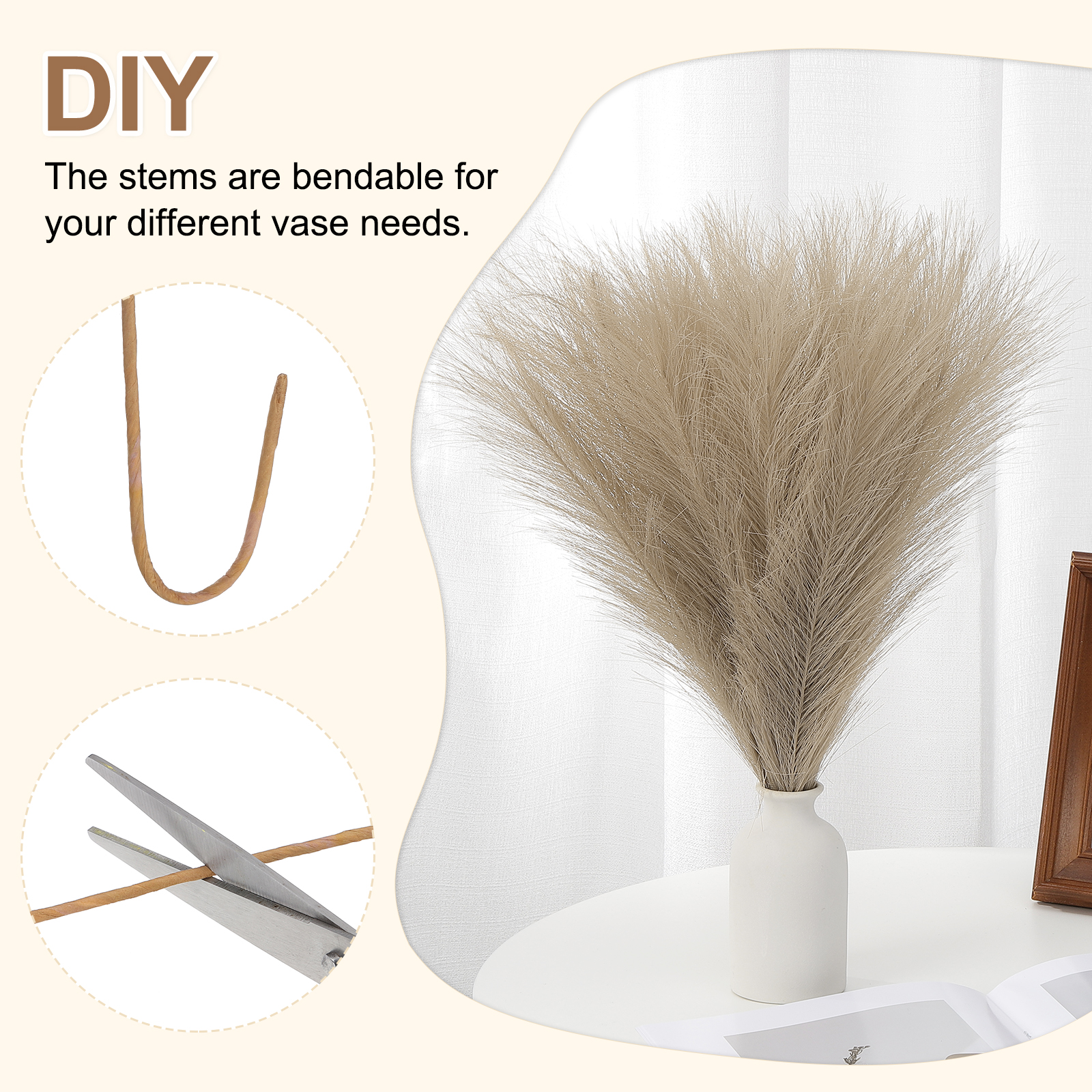 Uxcell 24" Pampas Grass Decor 30Pcs Artificial Pampas Grass Bulk Fluffy Faux Pampas Grass Small Dried Brown