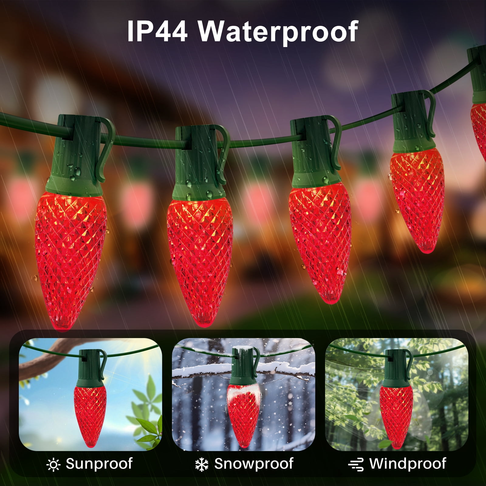LAMPHOME Red C9 Christmas String Light Outdoor, 25FT Shatterproof LED for House Rooflines & Pathways, Connectable Waterproof Vintage Christmas Light for Tree, Yard, Patio, Porch, Garden