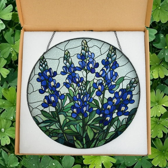 Texas Bluebonnet Stained Glass Suncatcher, Blue Wildflowers Suncatcher, Texas Flower Ornament, Texas Bluebonnet Decor gift, mom garden gift