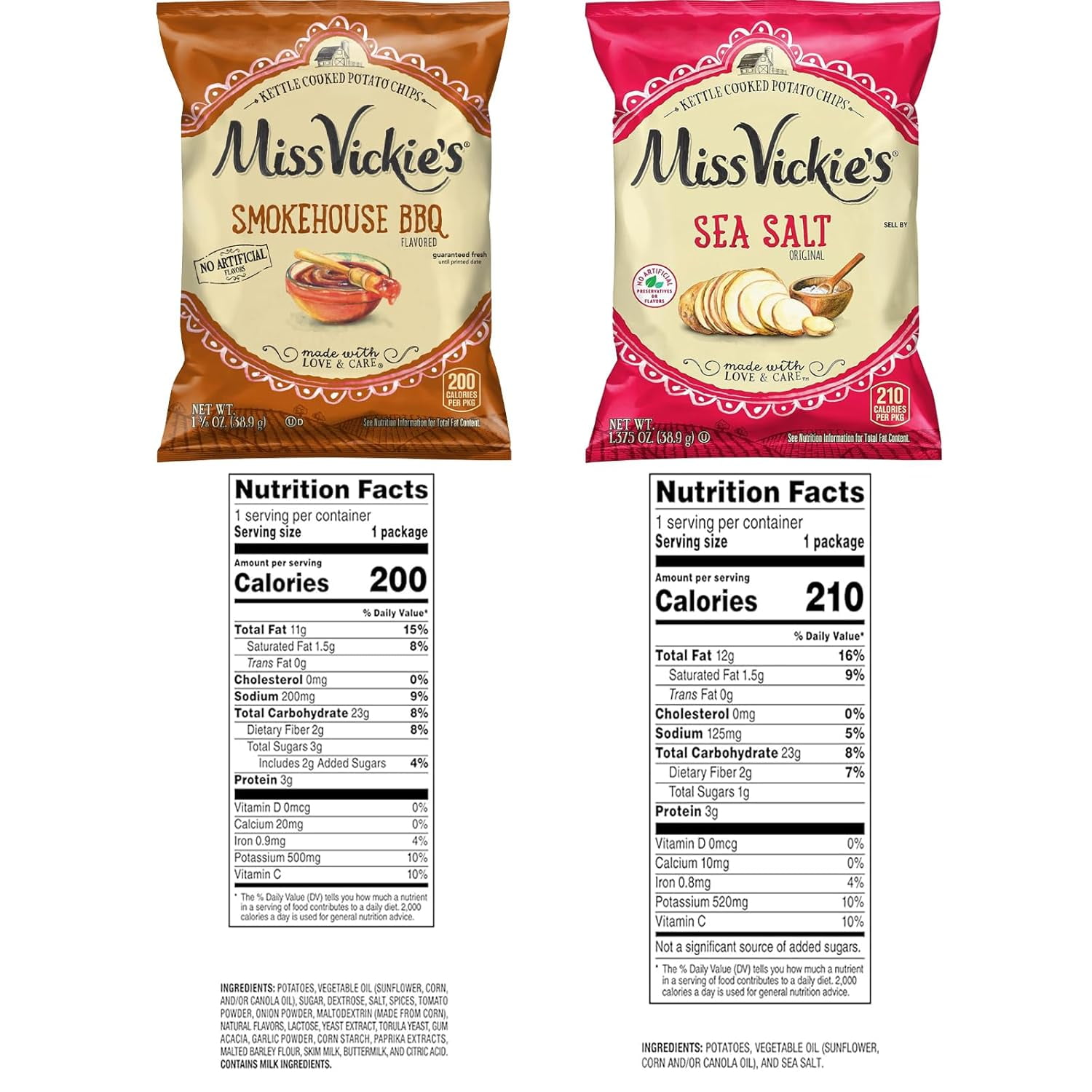 Miss Vickie's Sea Salt and Smokehouse BBQ Potato Chips, 1.375 oz Bags, Pack of 12, Bundled by Shoppyway
