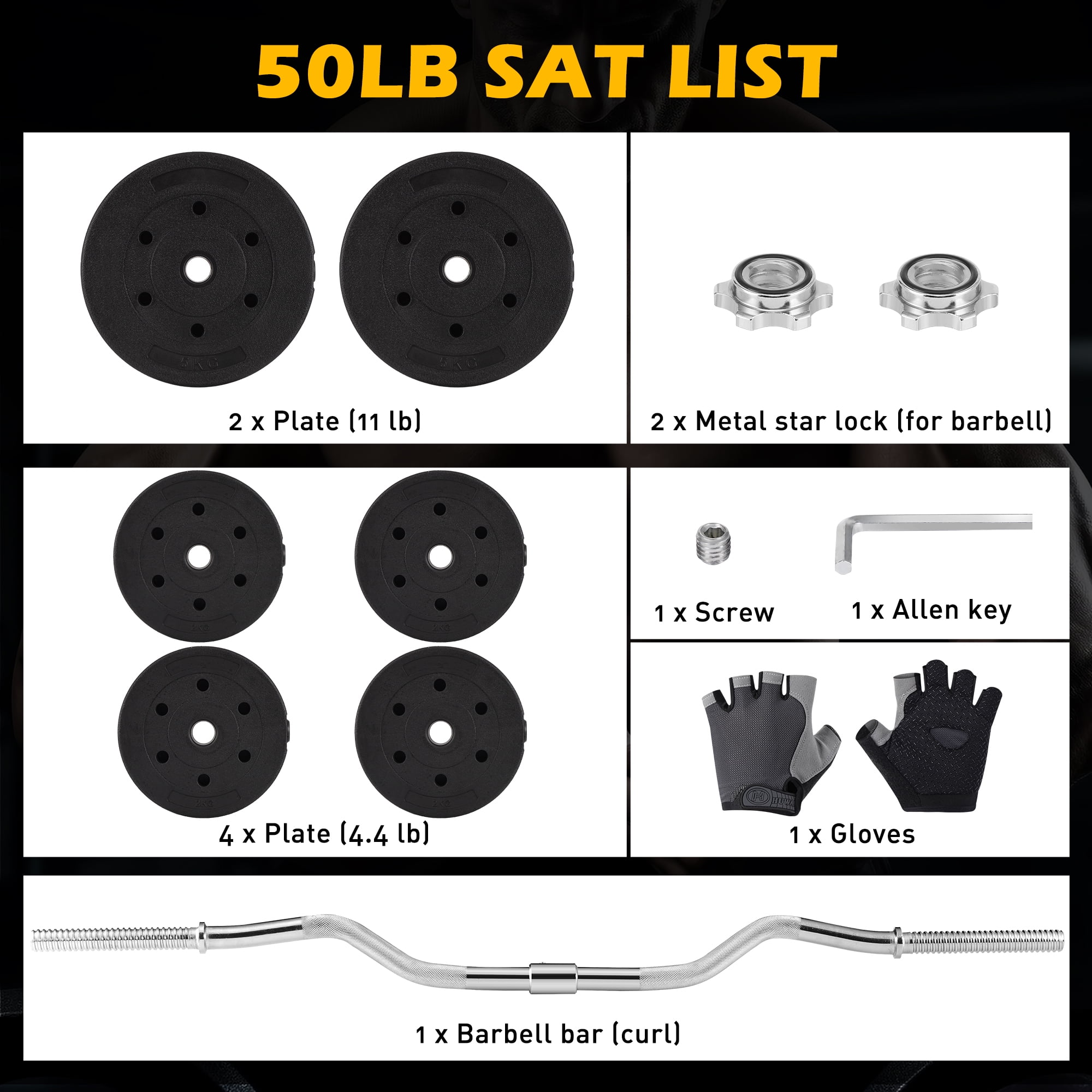FIXTECH Adjustable Barbell Weight Set, 50LB with 48 Inch Curl Bar, Black