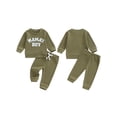 thumbnail image 2 of Caoirhny Baby Toddler Boy Fall Clothes Set 6 12 18 24 Months 2T 3T Letter Embroidery Long Sleeve Sweatshirt Elastic Waist Pants 2 Piece Waffle Outfit, 2 of 9