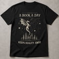 thumbnail image 3 of Fantasy Book Lover Dragon Graphic T-Shirt, A Book A Day Keeps Reality Away, 3 of 9