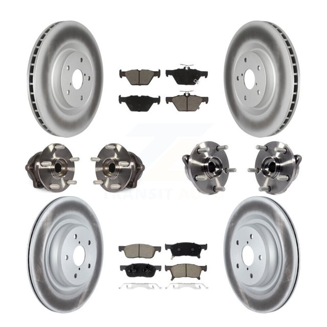 Transit Auto Front Rear Hub Bearings Assembly Coated Disc Brake Rotors and Ceramic Pads Kit (10Pc) for Car 2019-2022 Subaru Ascent - Left Right Side (Driver Passenger) KBB-123083