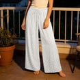 thumbnail image 4 of Womens High Waist Polka Dot Wide Leg Pants Elastic Waist Loose Flowy Printed Casual Long Trousers with Pockets for Vacation Daily Wear White S(S), 4 of 6