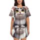 thumbnail image 1 of Fotbe Cute Cartoon Kitten Conjunto de Pijama Estampado para Mujer, 2 Piezas, Ropa de Dormir con Camiseta de Manga Corta y Shorts Suaves-Small, 1 of 6
