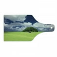 thumbnail image 1 of Nature Cutting Board, Single Old Tree on Wide Grass Field Fluffy Clouds Sunny Summer Day Cloudscape Print, Tempered Glass Cutting and Serving Board, Wine Bottle Shape, Green Blue, by Ambesonne, 1 of 1