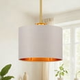 thumbnail image 2 of 1-Light Modern Drum Chandelier Dining Room Pendant Light Fixture with Gray/Gold Fabric Shade for Kitchen, Island, Dining Room, Living Room, 2 of 9
