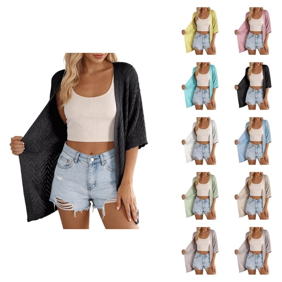 Swimsuit Coverup for Women Short Sleeve Lightweight Open Front Crochet Knit Kimono Cardigans Beach Cover Up