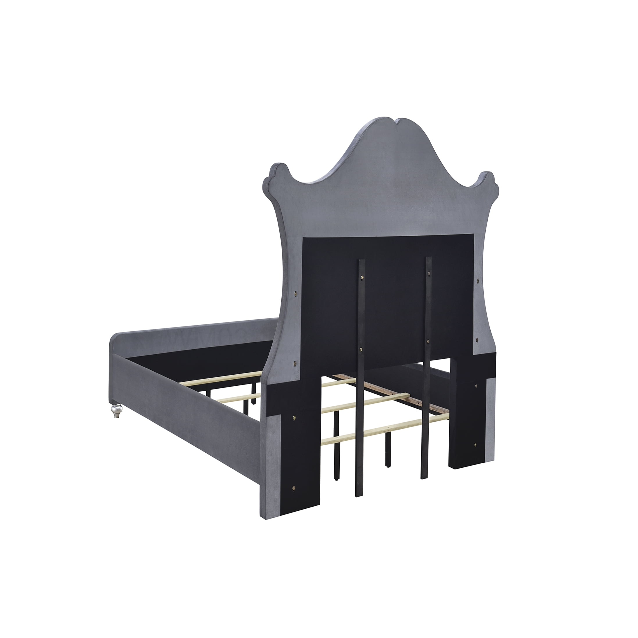 Modern Upholstered Queen Bed Frame, Gray Fabric Platform Bed with Diamond Tufted Headboard and Nailhead Accents