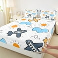 thumbnail image 3 of Castle Fairy Boys Girls Cute Aircraft Airplane Twin Sheet Sets 3pcs,Transportation Theme Twin Fitted Sheet Microfiber,Cartoon Plane Breathable Flat Sheet,Breathable Home Decor, 3 of 7