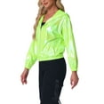 thumbnail image 4 of INSPIRE CHIC Women's Jacket Shiny Long Sleeve Lightweight Zipper Hooded Metallic Jacket XL Fluorescent Green, 4 of 6