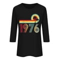 thumbnail image 4 of Womens 3/4 Length Sleeve Tees Crew Neck 1976 Graphic Print T Shirts Vintage Trendy Casual Pullover Tops (XXL, Black), 4 of 4