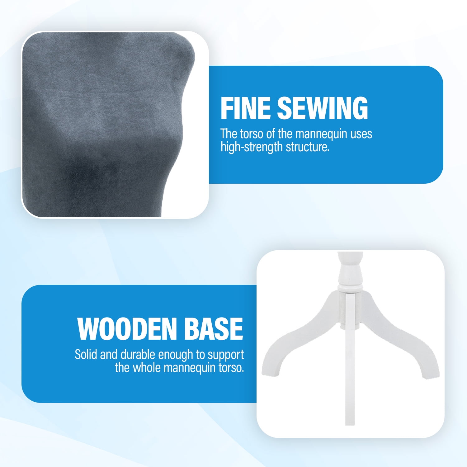 FDW Dress Form Sewing Mannequin - 50-63" Adjustable w/Wooden Tripod Stand，Grey